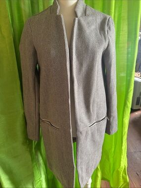 Womens Grey Herringbone Long Coat